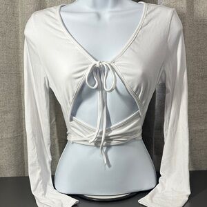 Tie-Front Long Sleeve Crop Top